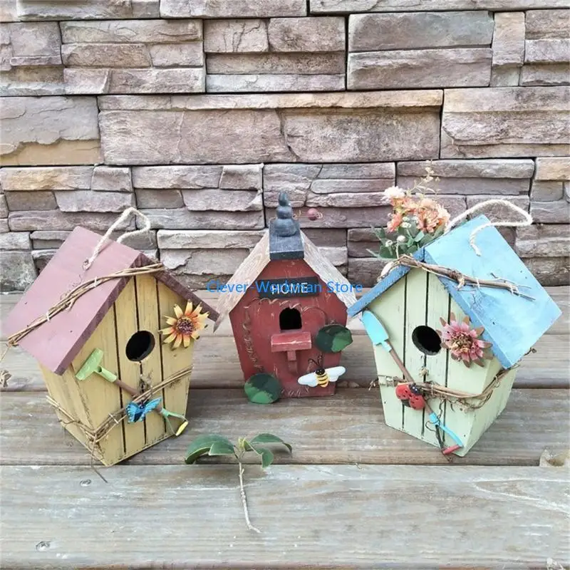 

24TD Hanging Bird House for Bird Breeding Handmade Outdoor Bird Nest House for Small Feathered Bird Shelter Nest House