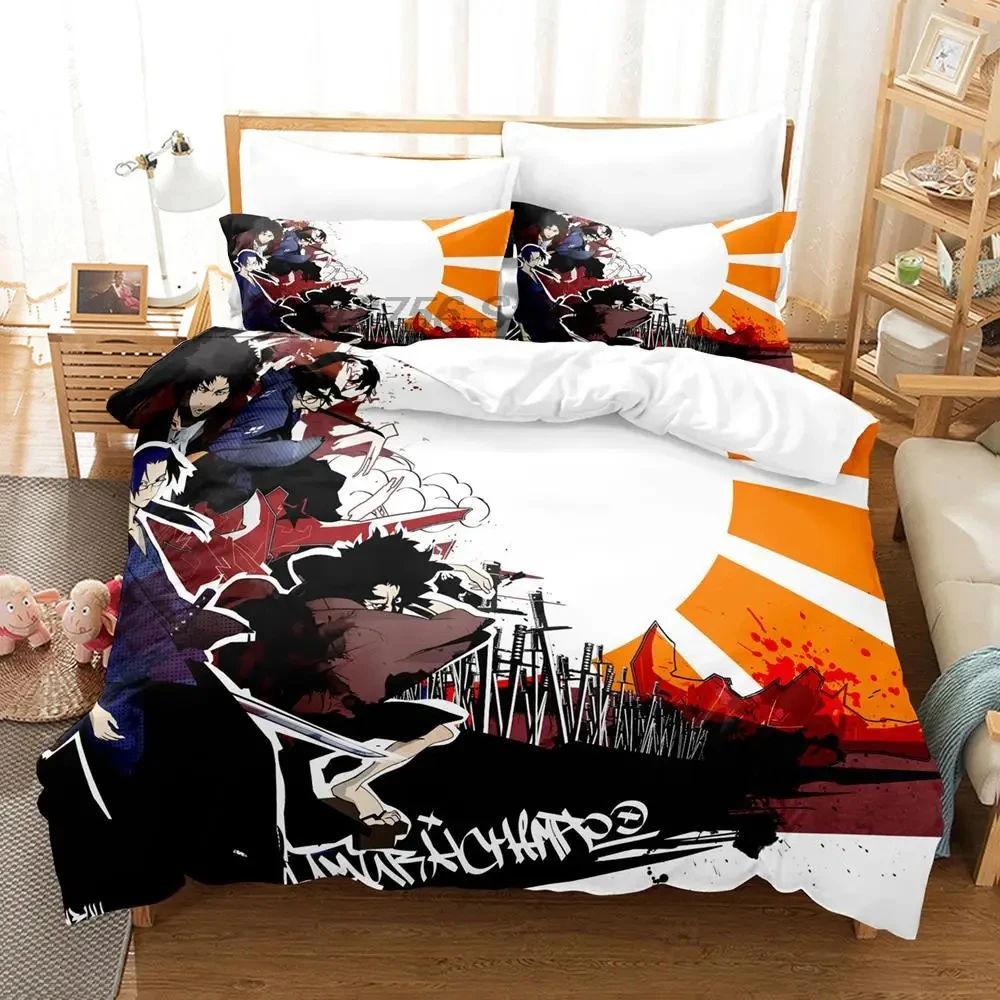 2024 Samurai Champloo Bedding Set Single Twin Full Queen King Size Aldult Duvetcover 3D Anime Bed Sheet Set for Boys Bedroom