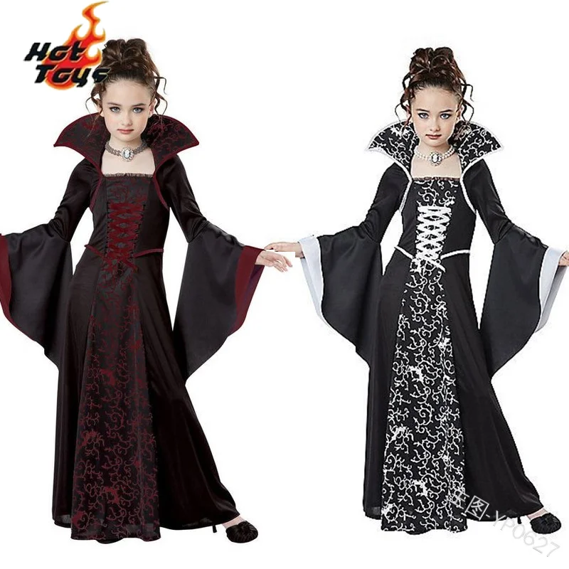 

Medieval Witch Princess Dress Festival Vampire Cosplay Costume for Kids Girls Halloween Retro Collar Bell Sleeve Performance
