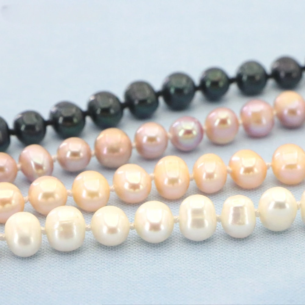 3 Rows Freshwater Pearls Necklace Wedding Jewelry Set for Women 7-8mm Beads Multicolor Selection Birthday Party Clavicle Chain