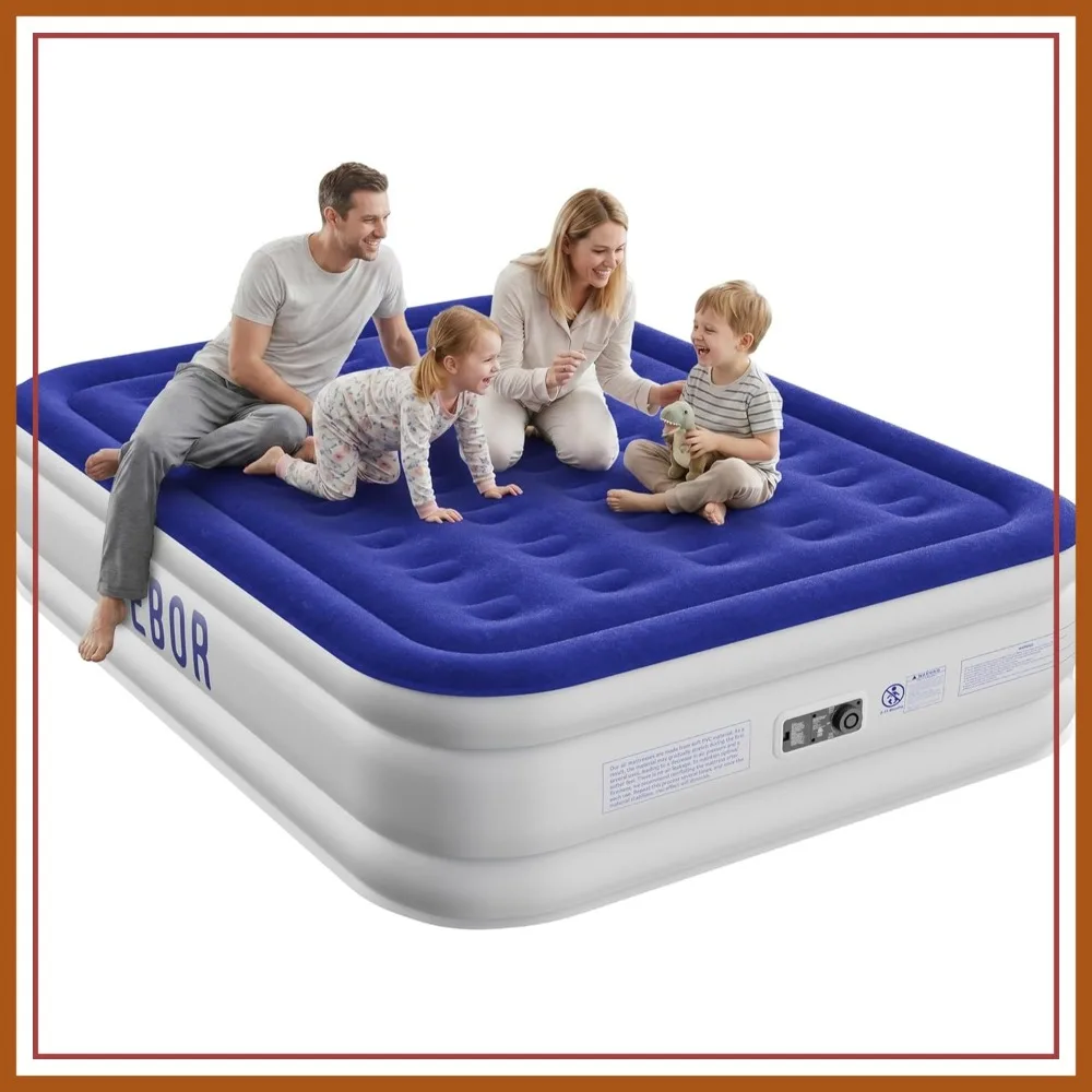 

Queen Air Mattress with Built-in Pump 18", Self-Inflating Blow Up Bed, Durable for Guests Camping Travel, Storage Bag