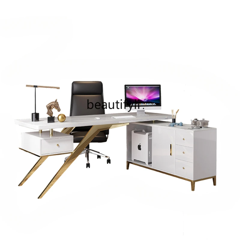 

Light Luxury Stone Plate Desk Paint Corner Desktop Computer Desk Tea Table Integrated Simple Study Tea Making Table Tea Table