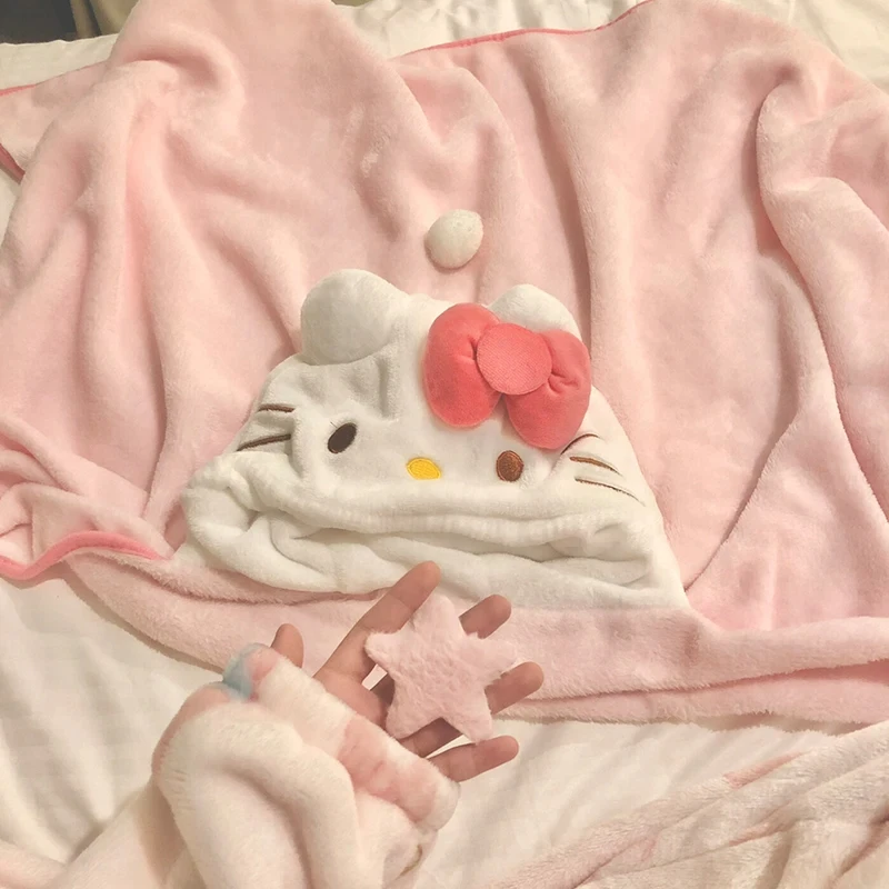 Hellokitty Air Conditioning Blanket Hooded Cute Cloak Student Dormitories Office Blanket Shawl Home Furnishings For Homemakers