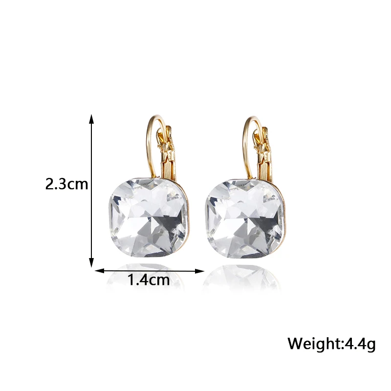 New Korean Crystal Dangle Earrings for Women Small Earrings Gold Color Buckle Square Pendants Drop Earrings Purple Pink Earings
