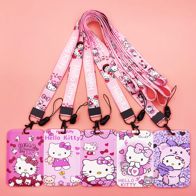 Sanrio ID Badge Holder with Lanyard for Office School Hello Kitty Girls Credit Cards Holders Neck Strap Keychain Personalized