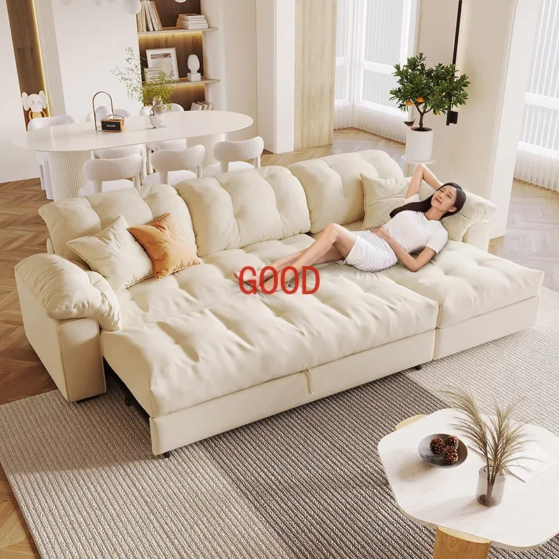 Cream wind small apartment living room furniture concubine storage function cloud cloth sofa variable bed 2024 new dual-use