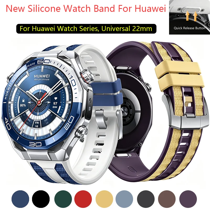 New 22mm Waterproof Silicone Sports Strap For Huawei Ultimate2 1 GT6 GT5 GT4 Pro Compatible with Samsung Garmin watch bands