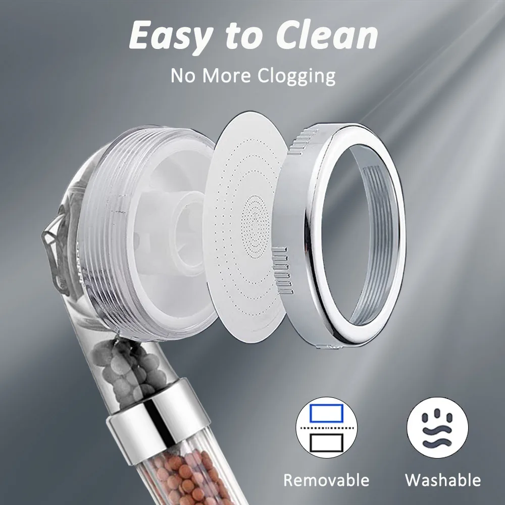 ZhangJi 3 Modes Bath Shower Adjustable Jetting Shower Head High Pressure Saving Water Bathroom Anion Filter Shower SPA Nozzle