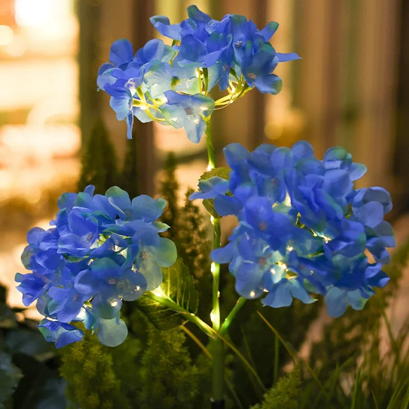 

3Head Hydrangea Rose Flower Solar Led Light Outdoor Garden Lawn Lamps For Garden Vegetable Patch Patio Country House Decoration