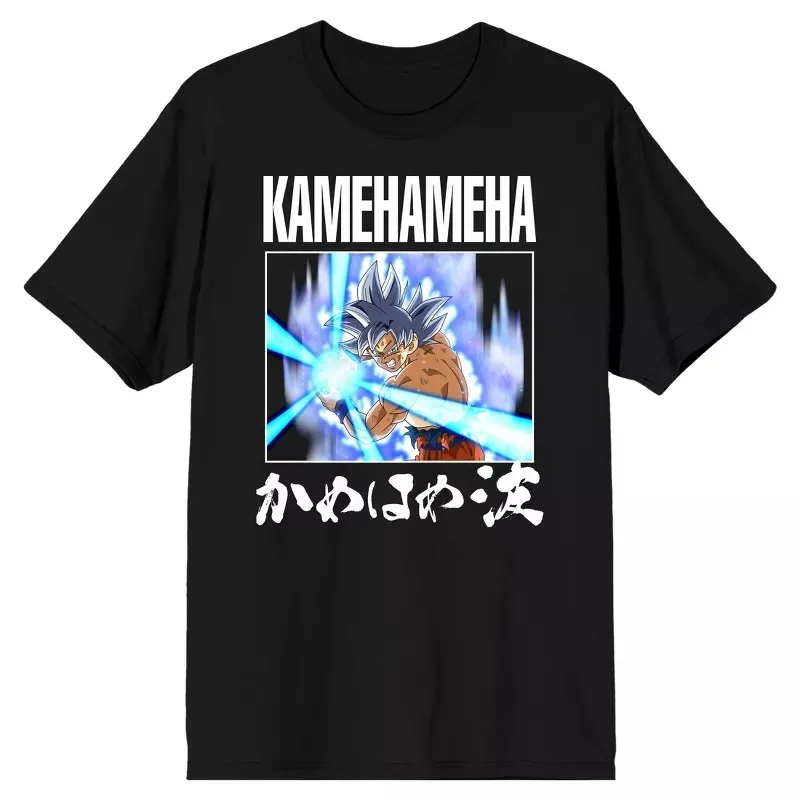Camiseta negra de Dragon Ball Super Kamehameha para hombre, camiseta de moda de calle de manga corta con cuello redondo para mujer, Top para niños