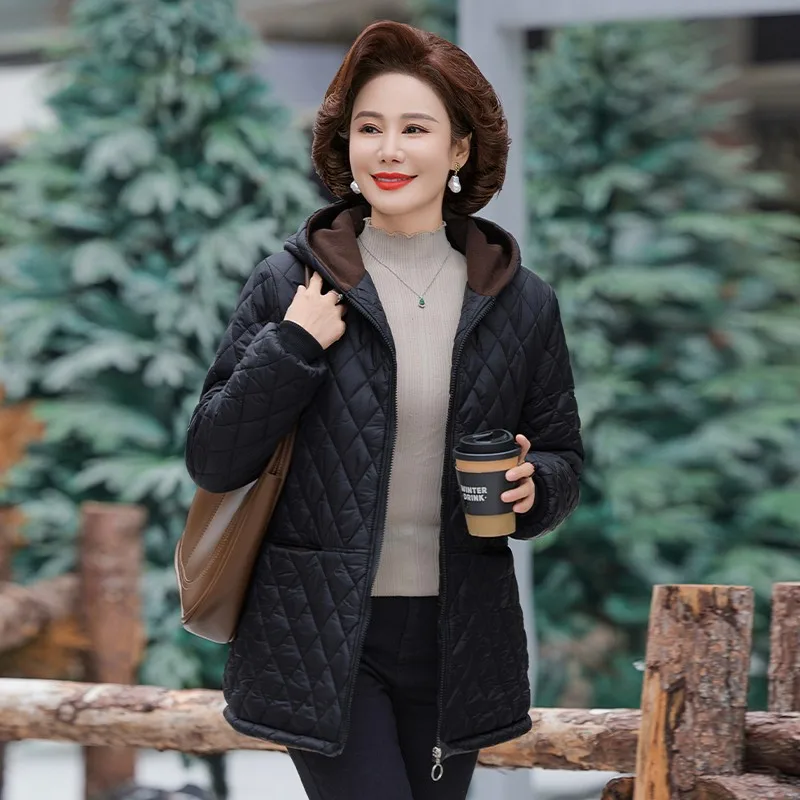 ผู้หญิงกลางอายุฤดูหนาวแฟชั่นผ้าฝ้ายขนาดเล็กเสื้อผ้าฝ้ายหนา Casual Cotton Coat Mom's Cotton Coat