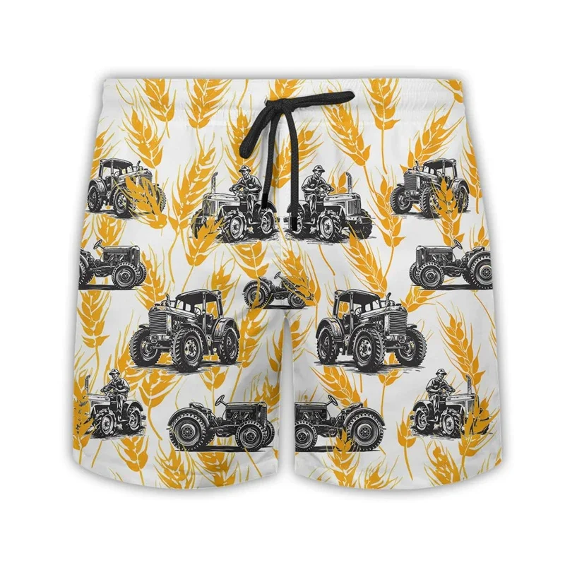 Pantalones cortos con estampado 3D de Tractor Farm para hombre, ropa de granja, pantalones cortos de playa hawaianos, bañadores informales para hombre, pantalones de granjero, Bermudas