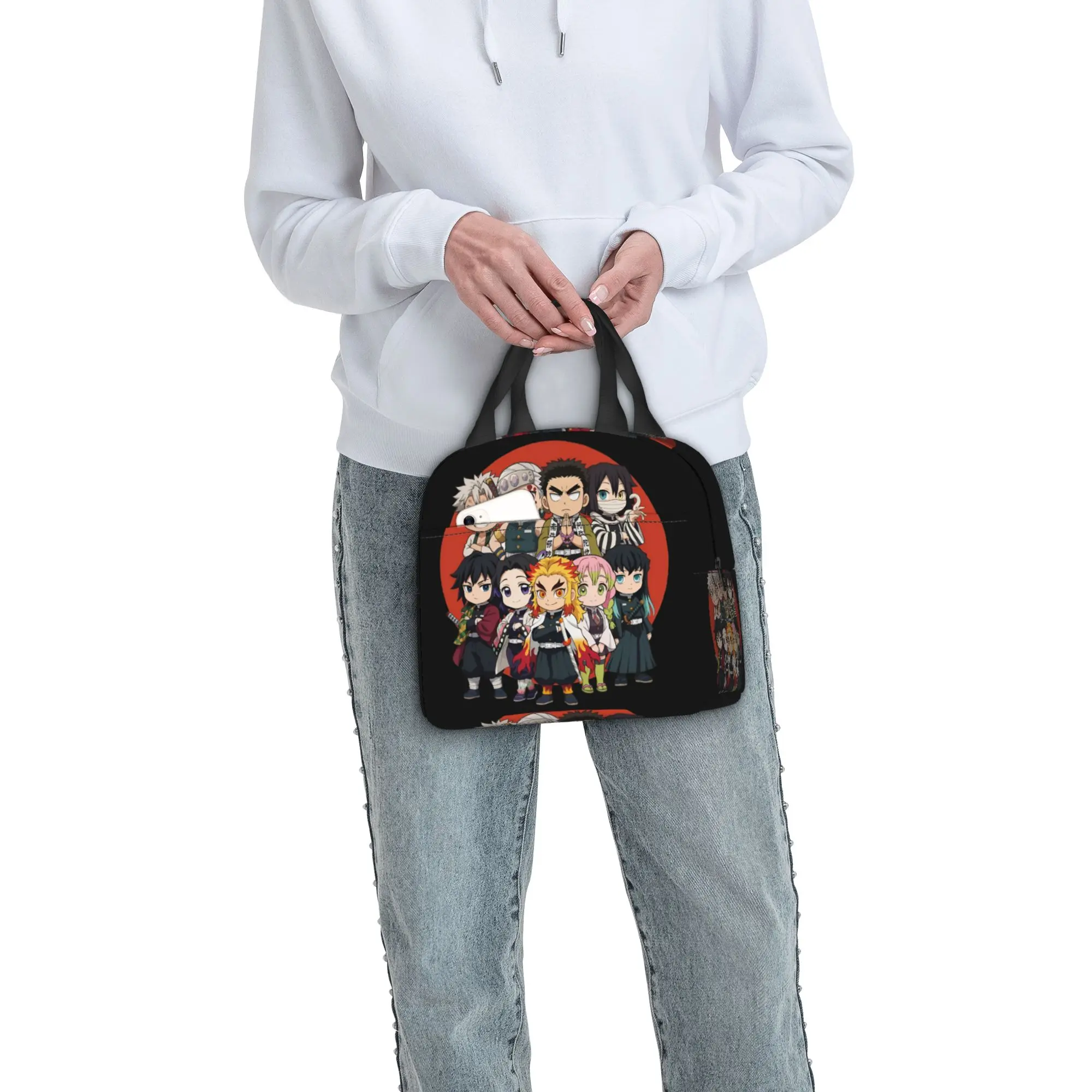 Custom Demon Slayers Insulated Lunch Bags Camping Travel Tanjiro Nezudo Tomioka Giyu Agatsuma Zenitsu Portable Cooler Bento Box view 5
