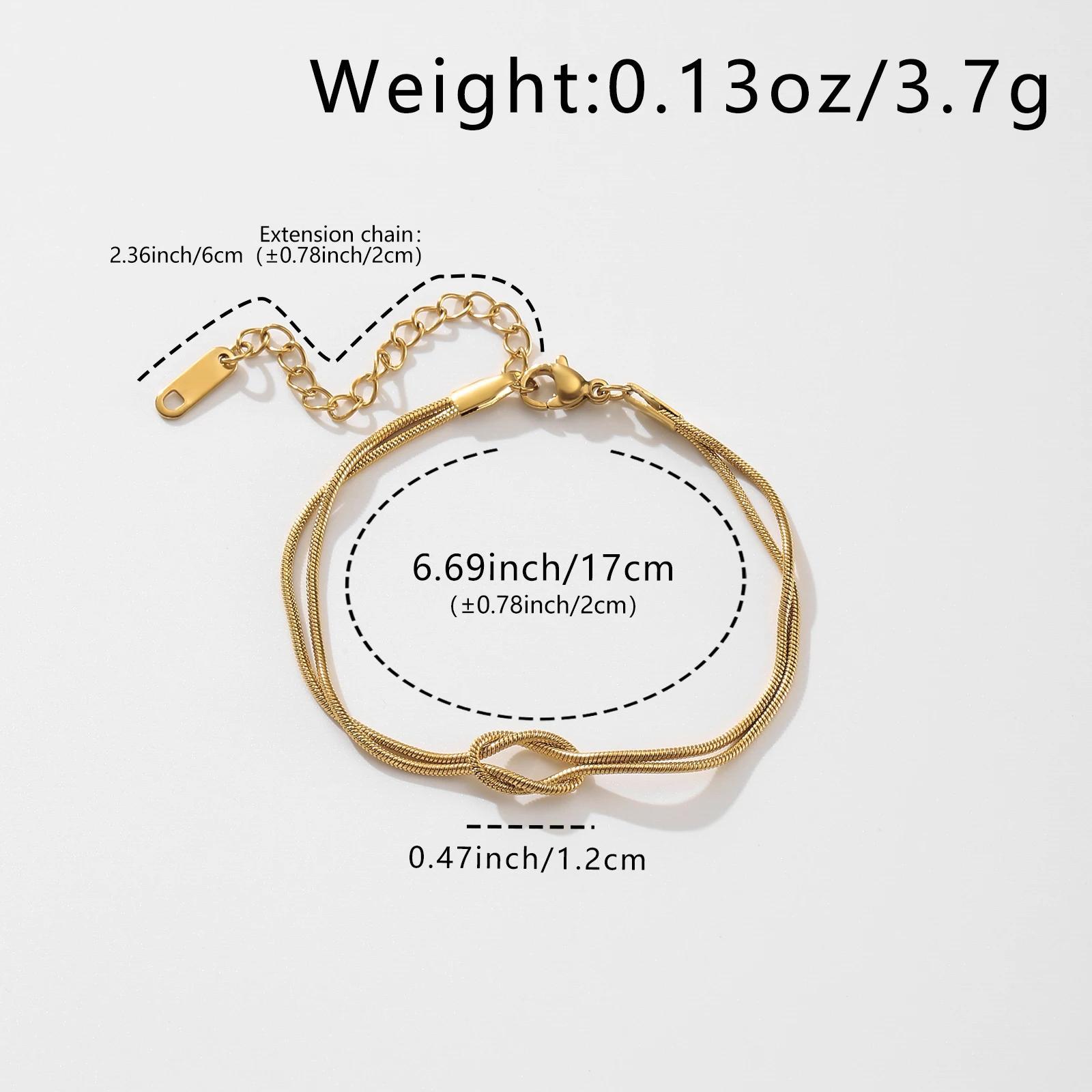 Golden Double Layer Knot Snake Chain Bracelet 304L Stainless Steel for Women