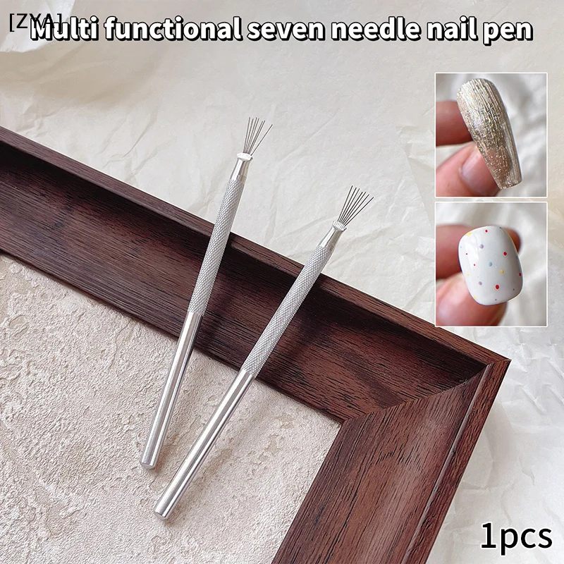 Multifunctional 7 Pin Pen Nail Art Line Painting Bendable Stainless Steel Handle Nail UV Gel Brushes Brushes Painting Tools[ZYA]