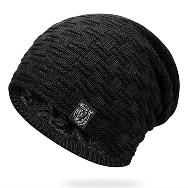 Nowa czapka zimowa z metką tygrysa Unisex dodaje futrzaną ciepłą czapka beanie modna czapka z dzianiny dla mężczyzn i kobiet narty terenowe zimowa