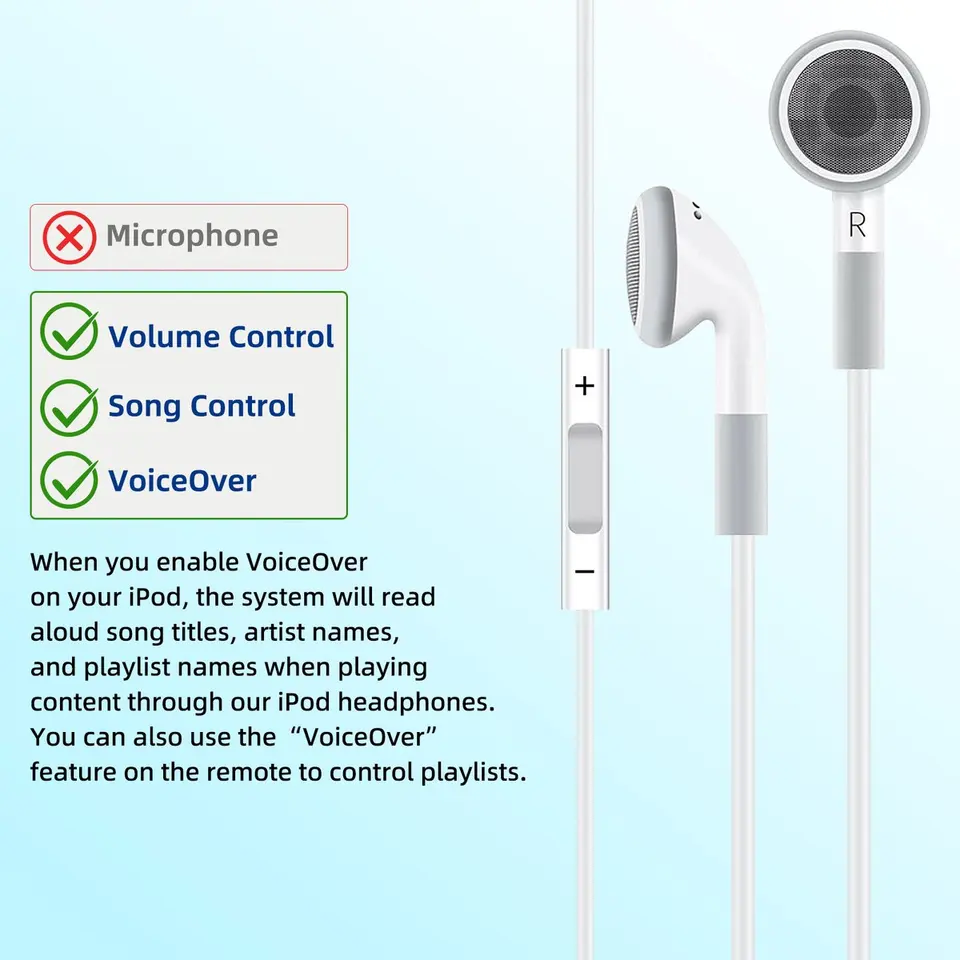 3.5mm iPod Original Wired Earphone Earbuds with VoiceOver for iPod