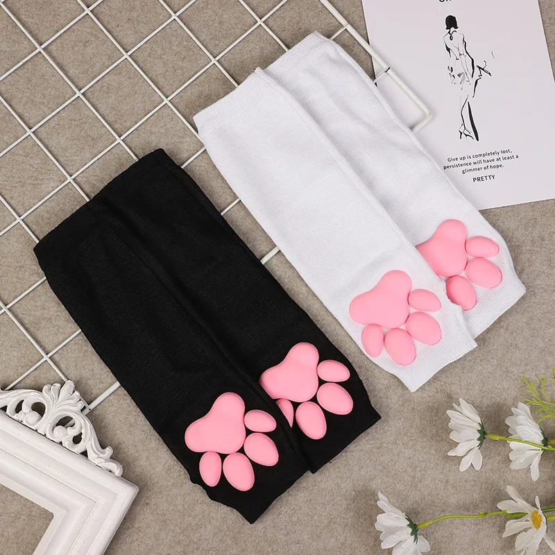 2024 Cute 3D Silicone Pink Cat Claw Paw Pads Soft Fingerless Fluffy Sun Protection Cool Sleeves Cute Gloves Long Tube for Women