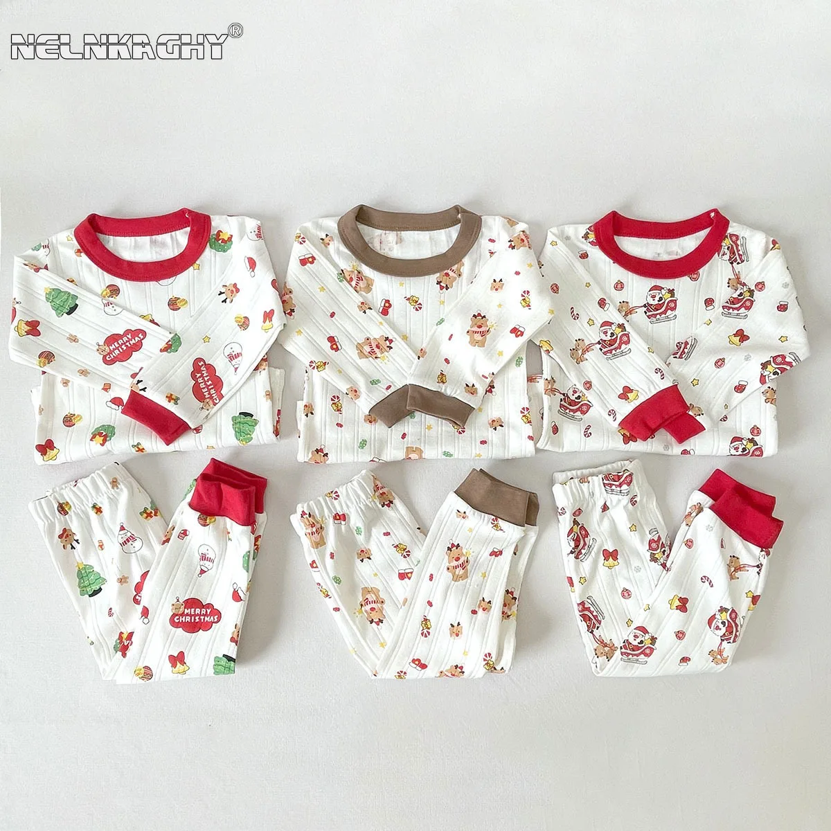 Conjunto de roupas de Natal infantil, estampado de Santa Elk, top e calças para crianças, meninos e meninas, novo, outono, inverno, 0-10Y, 2pcs,