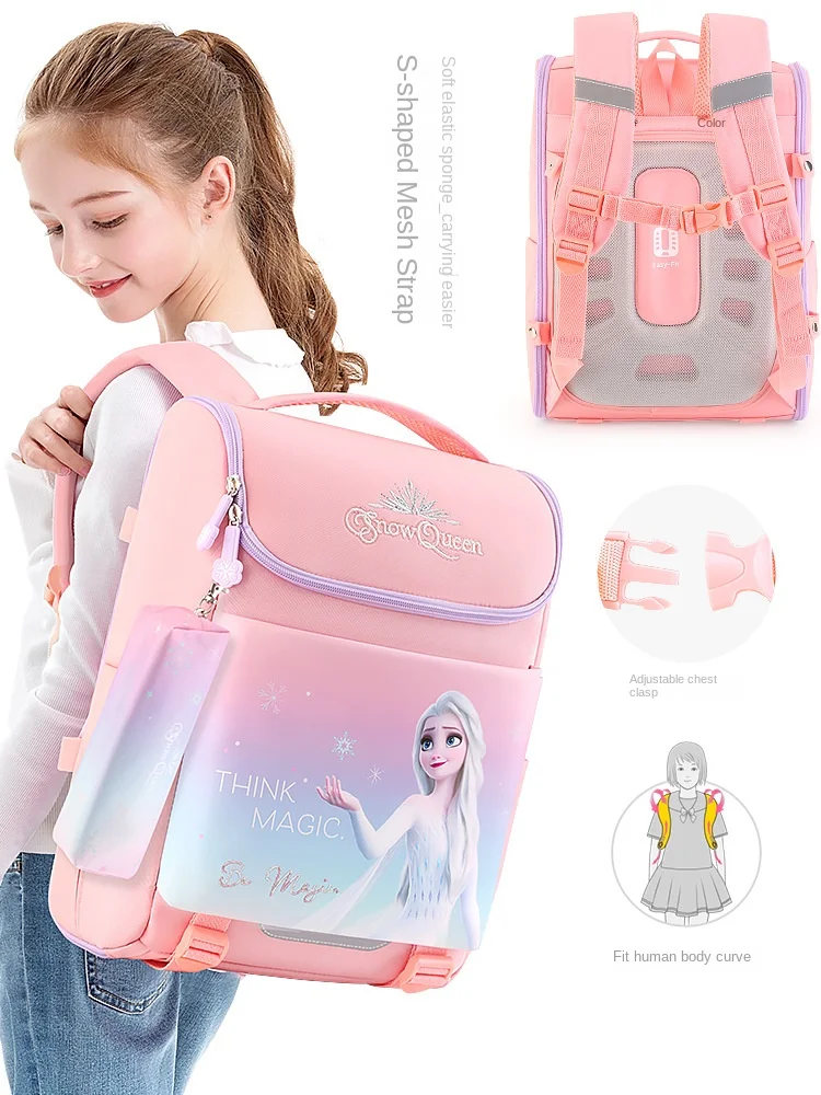 Disney Frozen Girl School Bag Grade 1-3 Elsa Anna Primary Student Shoulder Orthopedic Backpack Large Capacity Light Mochilas