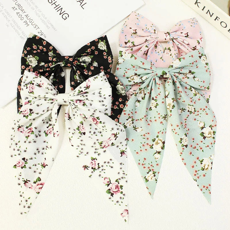 Bow Hair Clip Korea Fashion Style Big Bow Ribbon Hair Tie Small Fresh Floral Hairpin Bowknot Hair Duckbill Clip Accessories