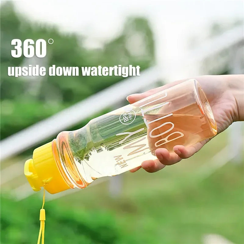 600ml Plastic Water Bottle Portable Sport Cup with Rope Anti-drop Outdoor Water Container Cute Student Couple Water Cup Mug Gift