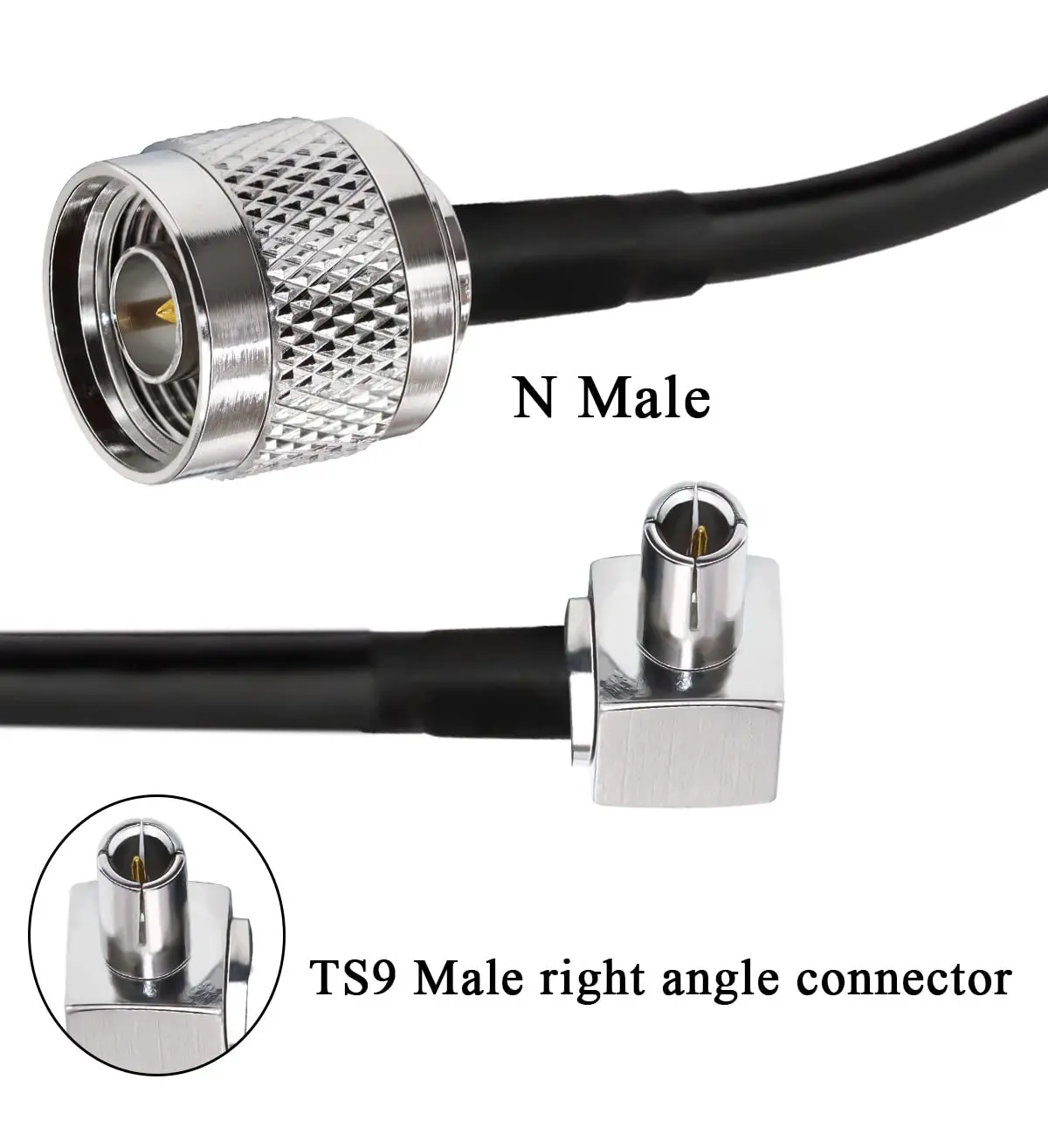 N Type to TS9 Coax Cable RG58 N Male Plug to TS9 Male Right Angle Coax Jumper Cable WiFi Antenna Extension Cable 30cm 50cm 5m