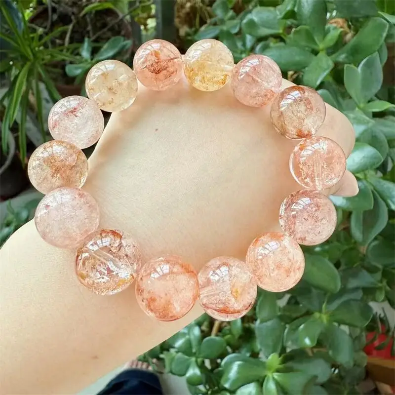 Pulsera de cuentas hematoides de cuarzo de fuego de diamante Herkimer Natural, joyería para mujer, regalo de vacaciones Fengshui curativo, 1 Uds., 12,5/13/15,5 MM