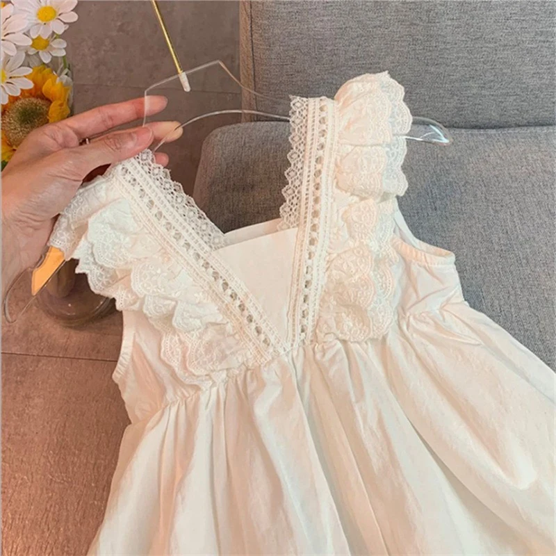 Summer Girls Dress Sleeveless White Lace Children\'s Skirt Beach Sundress Party Baby Princess Dresses Children Girl Clothes 0-6Y