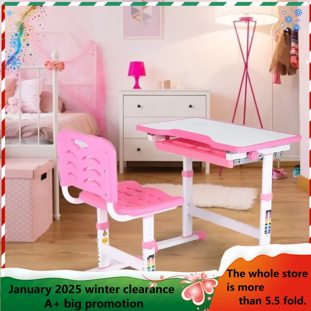 

Table Set, Adjustable Pull Out Drawer Kids Study Homework Desk Chair Children Activity Art Table Set(Pink), Table Set Kids