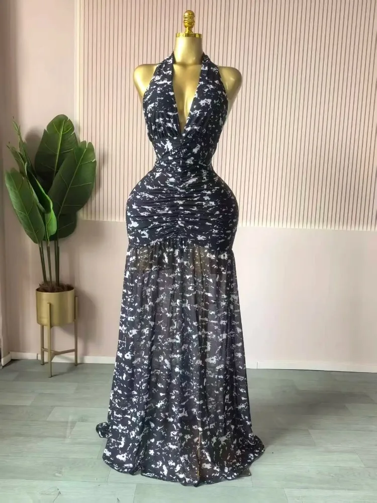 

2026 женское длинное платье макси с открытыми плечами без рукавов и v-образным вырезом с принтом, вечернее платье на день рождения, отпуск, сексуальные вечерние клубные платья
