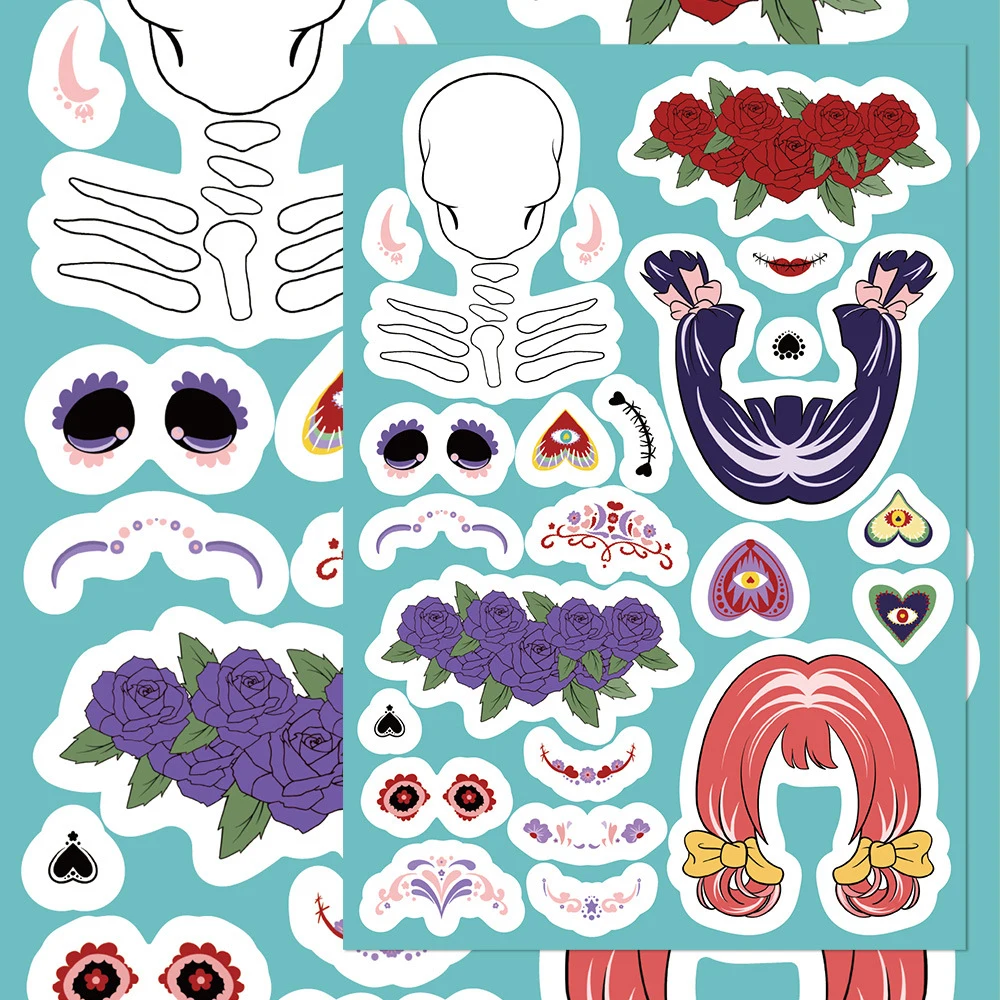 

8/16sheets Mexican Day of the Dead Skull Puzzle Stickers Creative Cartoon Make a Face DIY Assemble Jigsaw Decal for Kid Toy Gift