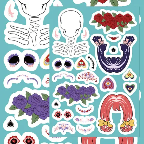 8/16 feuilles jour des morts mexicain crâne Puzzle autocollants dessin animé créatif faire un visage bricolage assembler Puzzle décalcomanie pour enfant jouet cadeau
