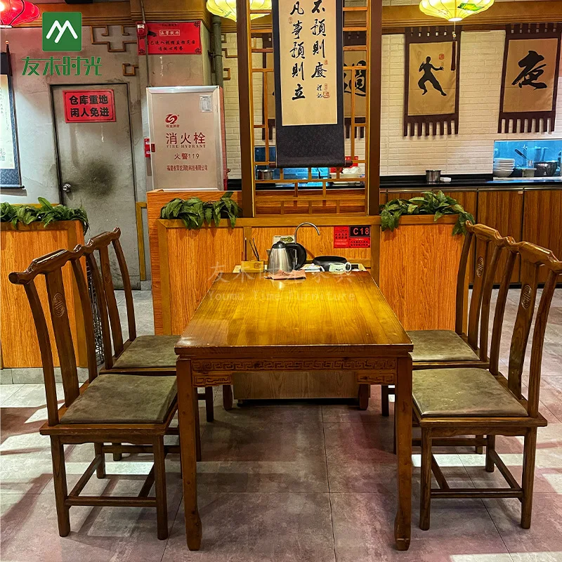 

New Chinese Hunan Restaurant Baxian Table Hot Pot Restaurant Commercial Table and Chair Tea House Hotel Solid Wood Table and Cha