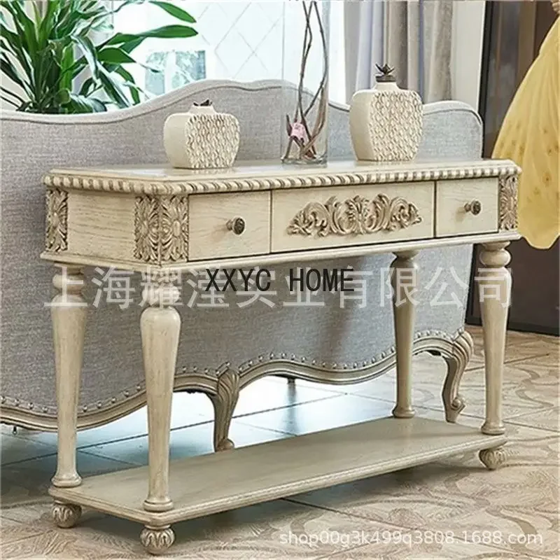 

American solid wood carving flower foyer entrance table