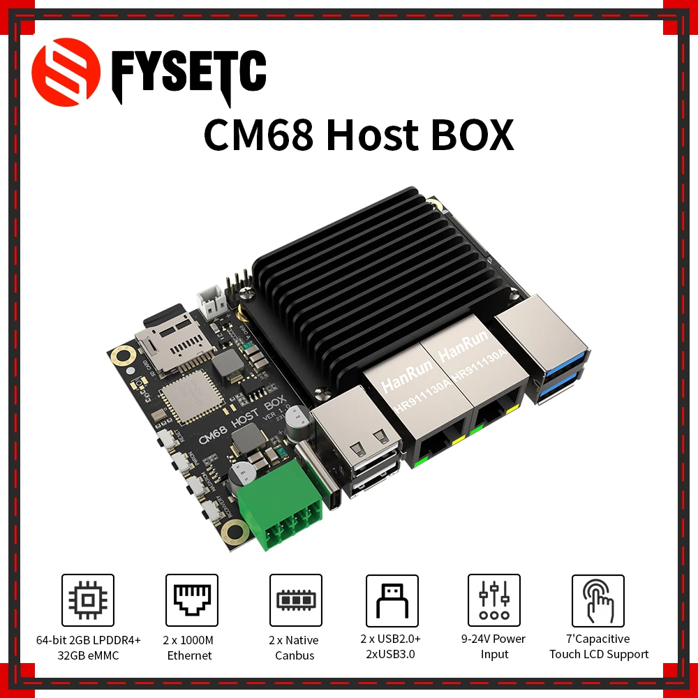 

FYSETC CM68 Host Box Quad CM68 Core Board HDMI Output Upgraded 2*1000M Ethernet 5*USB Port Cortex-A55 CAN Bus For Klipper Voron