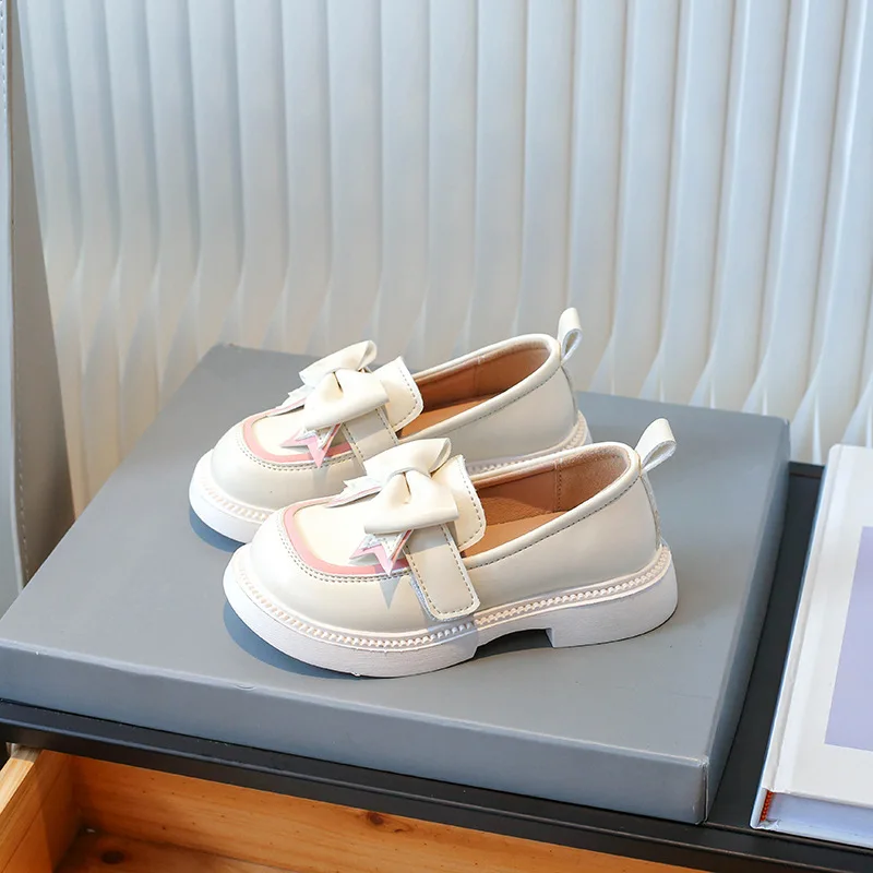Girl Daily Versatile Loafers2026spring Child Bow Soft Soled Board Shoe Girls Banquet Formal Leather Shoe Child Flat Leather Shoe