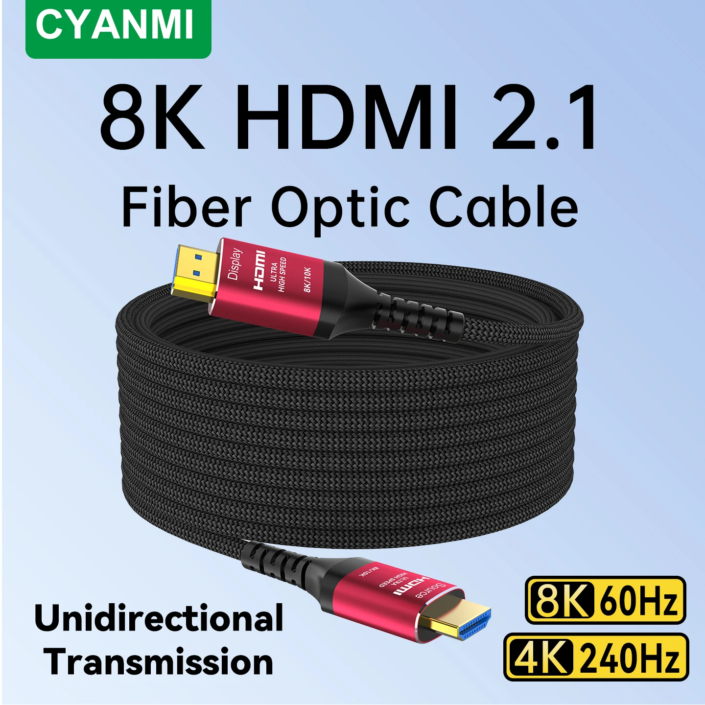 CYANMI 8K HDMI 2.1 Fiber Optic Cable CL3 Rated 48Gbps EARC HDCP 2.2 & 2.3 Compatible High-Speed Cable for Xbox PS5 8K@60 4K@120H