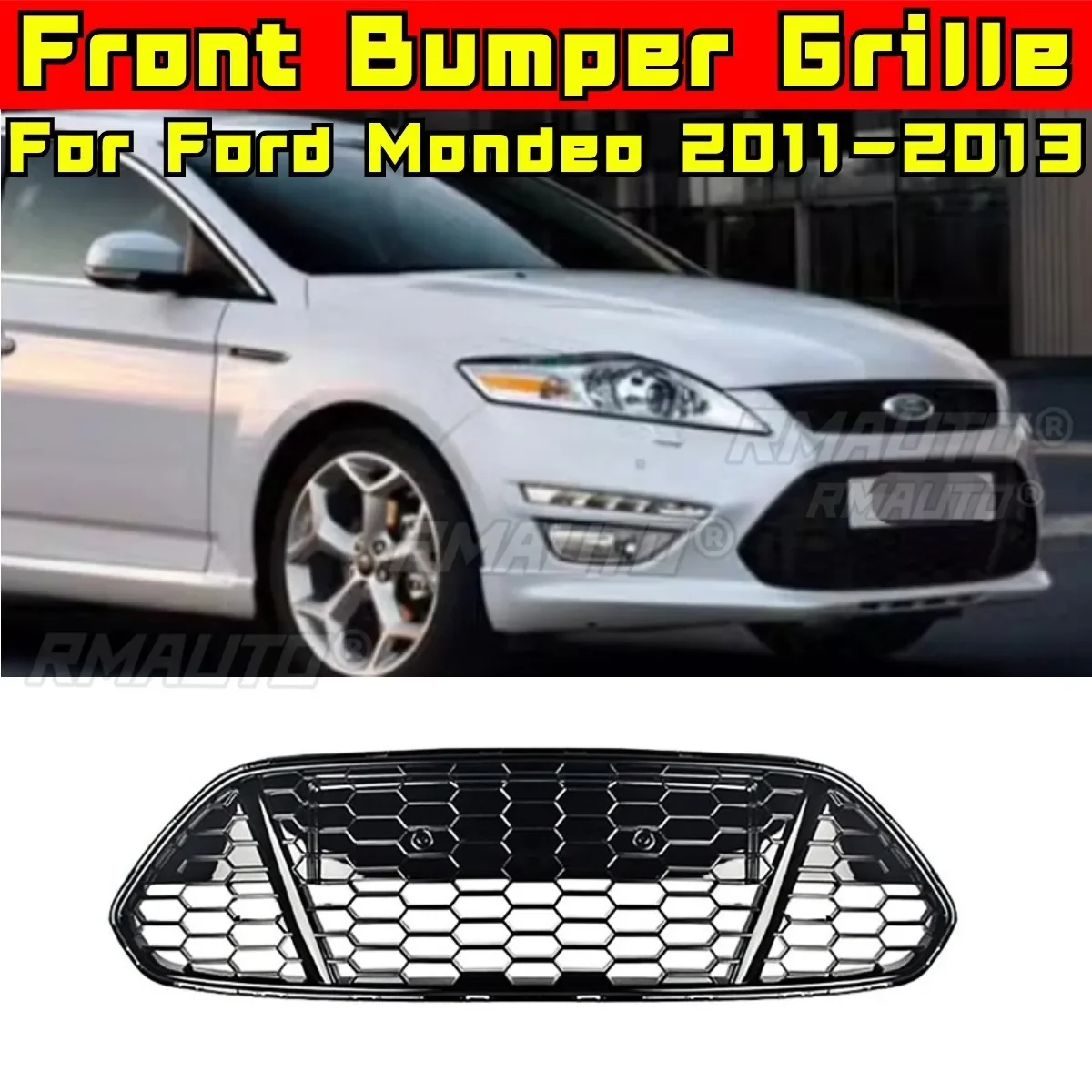 Bumper Grill For Ford Mondeo 2011-2013 Car Front Bumper Racing Grille Body Kit ABS Plastic Front Bumper Grille Car Accessories