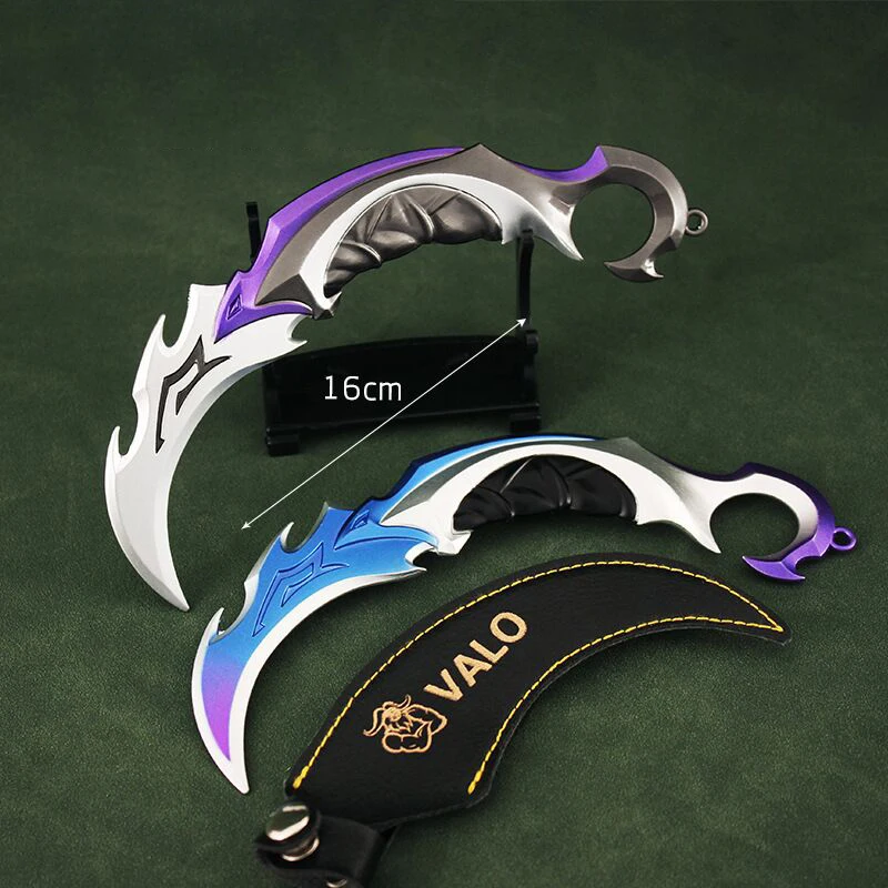 발로란트 키 체인 근접 리버 2.0 Karambit 칼, 16cm 금속 M4 애니메이션 피규어 코스프레 무기 사무라이 검, 소년용 선물 장난감 
