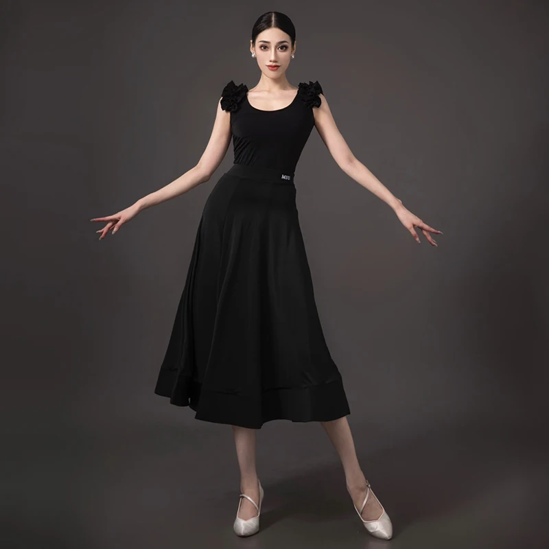 

Ballroom Dance Clothes Women Black Tops Long Skirt Adult Modern Waltz Dance Dress Latin Dance Practice Wear Club Dress BL12201