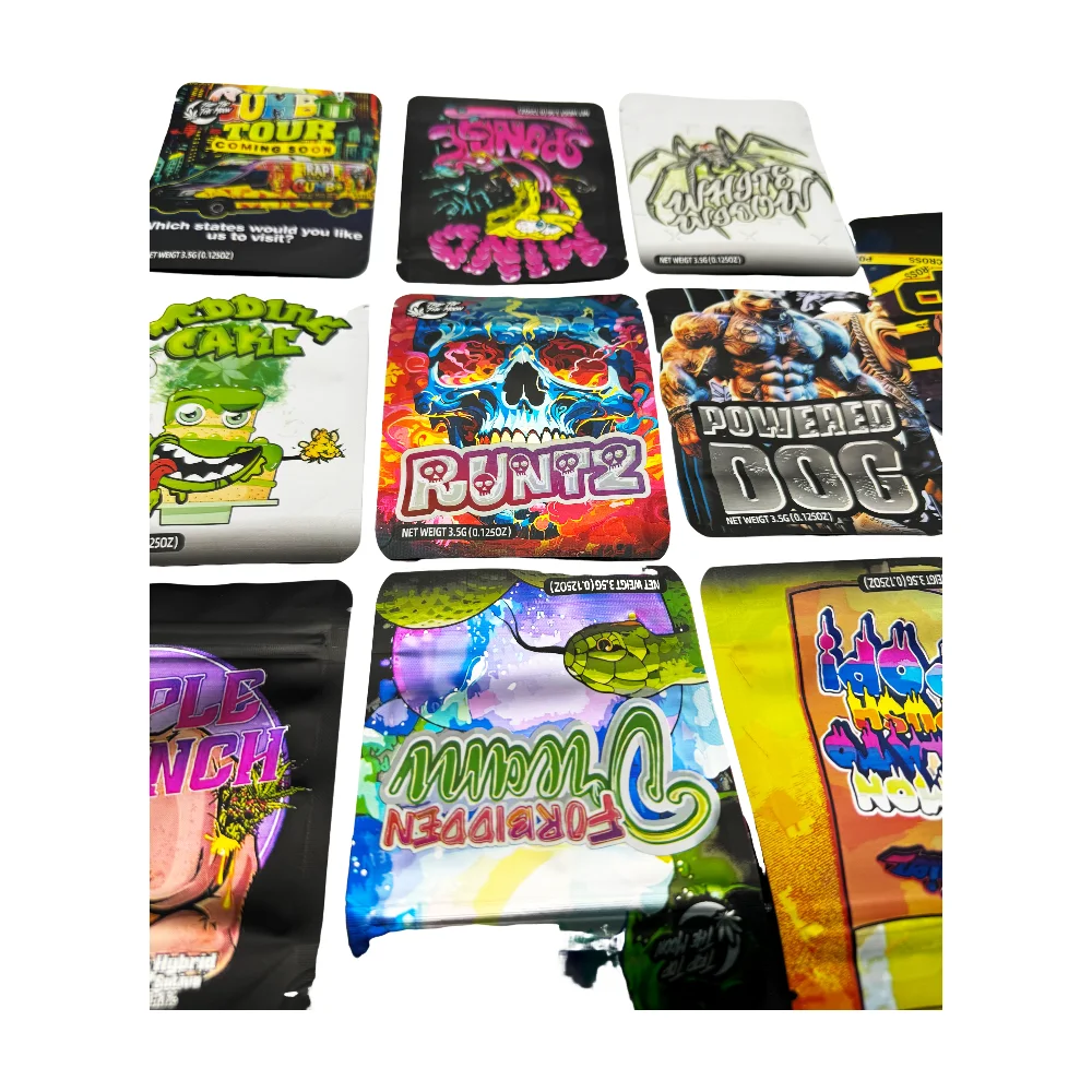 50 pezzi di spezie caffè erba in polvere sacchetto con chiusura a zip sacchetto di immagazzinaggio di caramelle per alimenti sacchetti di mylar a prova di odore a prova di acqua sacchetti di imballaggio per cartoni animati