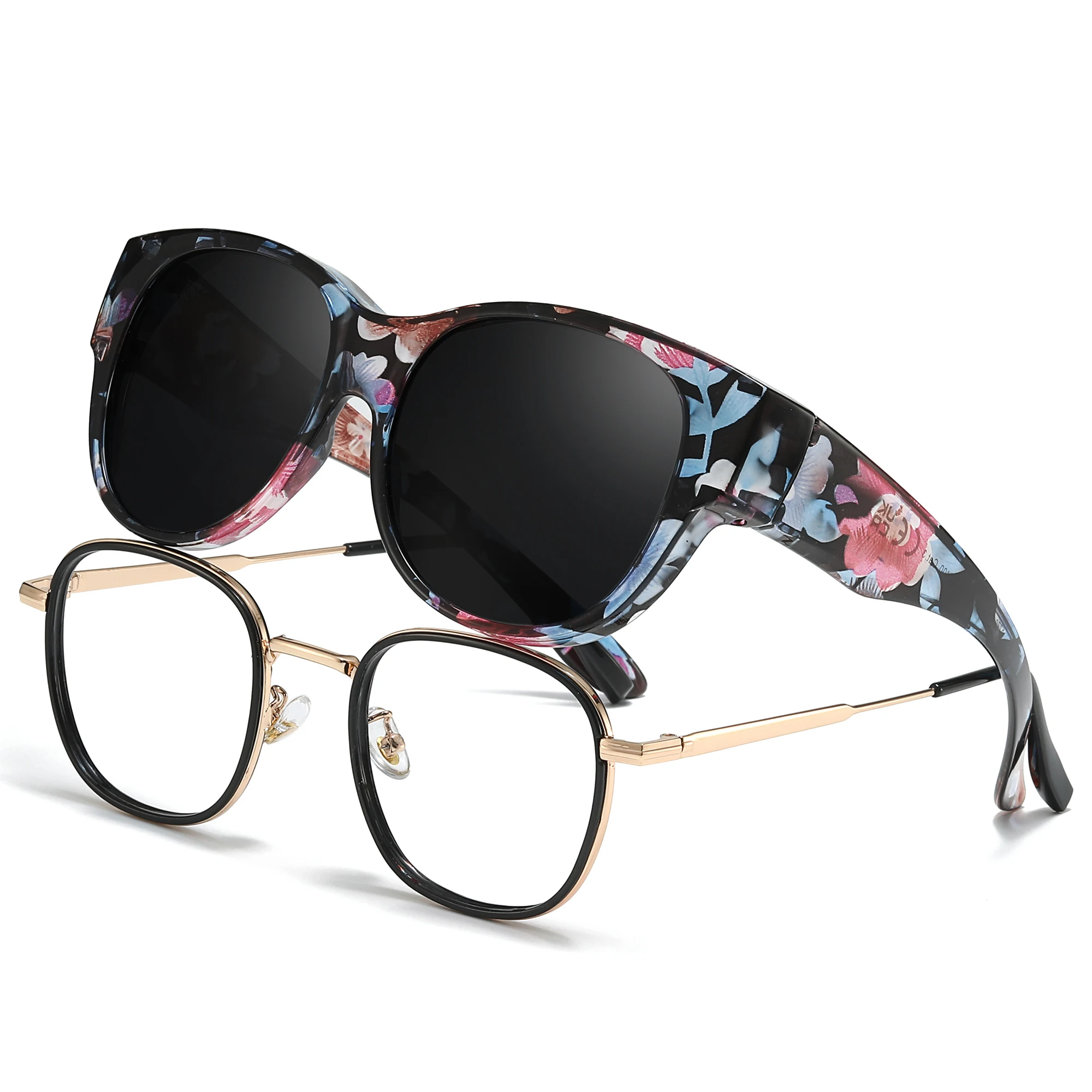 Lunettes de soleil à porter par-dessus les lunettes pour femmes, polarisées, protection UV400, monture légère TR90, réduction de l'éblouissement solaire pour la conduite et les activités de plein air