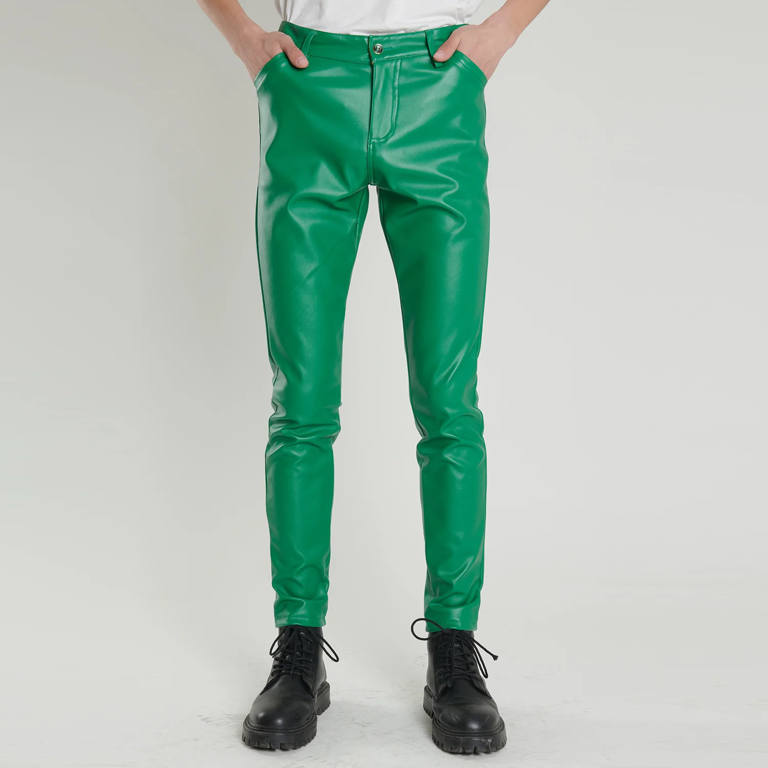 

2024 Men's Autumn Slim Fit Leather Pants Youth Skinny Elastic Trend Motorcycle Leather Pants Leather Pants