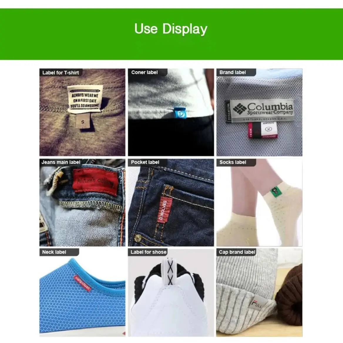 Personalisierte Bio-Baumwoll-Gurtbandetiketten, individuelle Kleidungsetiketten mit Logo oder Text für Bekleidung und Modeaccessoires – Detail 9