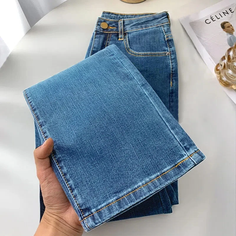 Women New High Waist Straight Jeans Spring Vintage Casual Ankle-length Denim Pants Korean Pantalones Streetwear Stretch Vaqueros