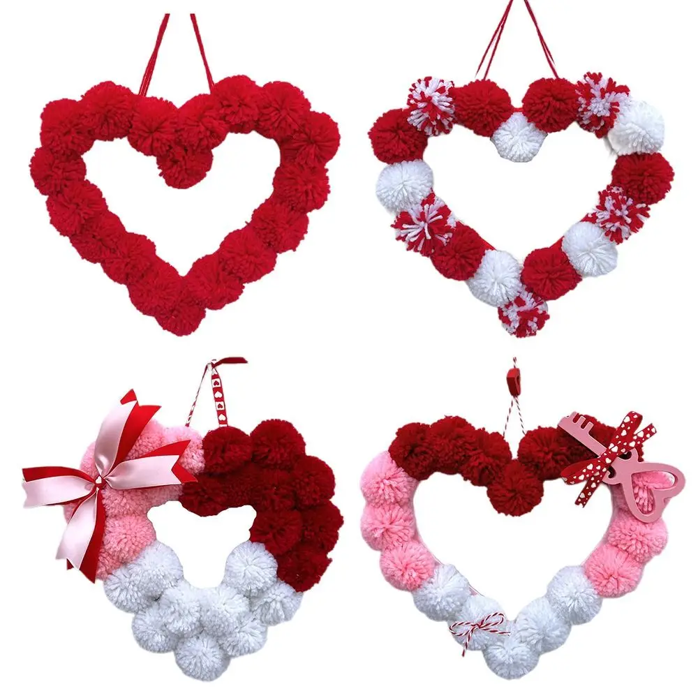 Festival Decoration Valentine Day Wreath Wedding Venue Layout Heart Shape Valentine Door Wreath Artificial Furry Heart Garland