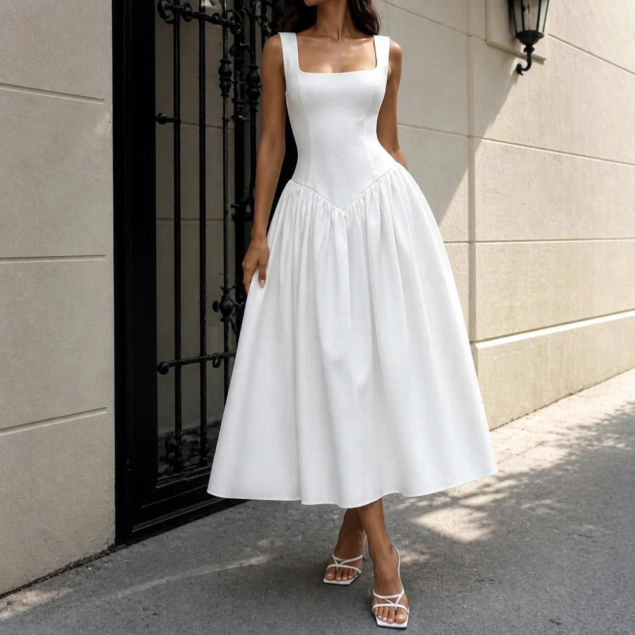 Slim Fit No Collar Gown Ladylike with Socialite Style Maxi Length Sling Dress Patchwork High Waist Autumn Long Dress for Women