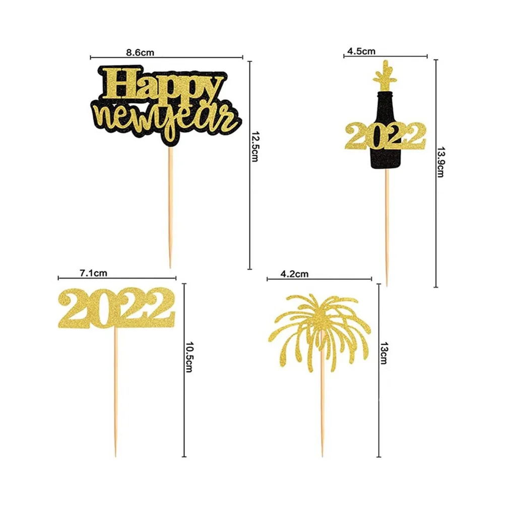 12Pcs New Year DIY Toppers Charming Party Cupcake Toppers Joy to Your Event Cake Inserting Decors Baking Topper Adorns