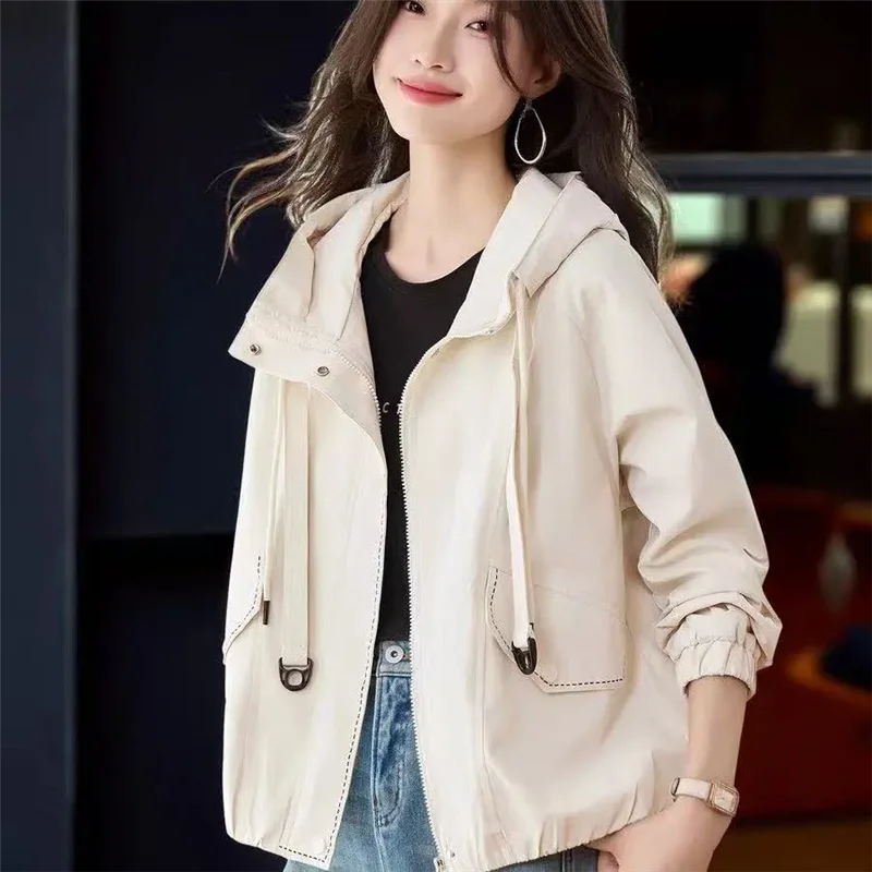 

Korean Casual Short Coat Women Spring Autumn New Femalet Long Sleeves Jacket Hooded Windbreaker Female Loose Outwear Tide W1147